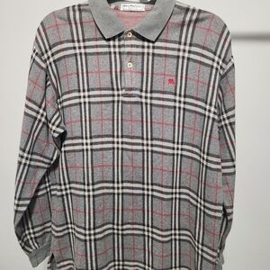 Burberry Mens Vintage Gray Novacheck Longsleeve Poloshirt Medium